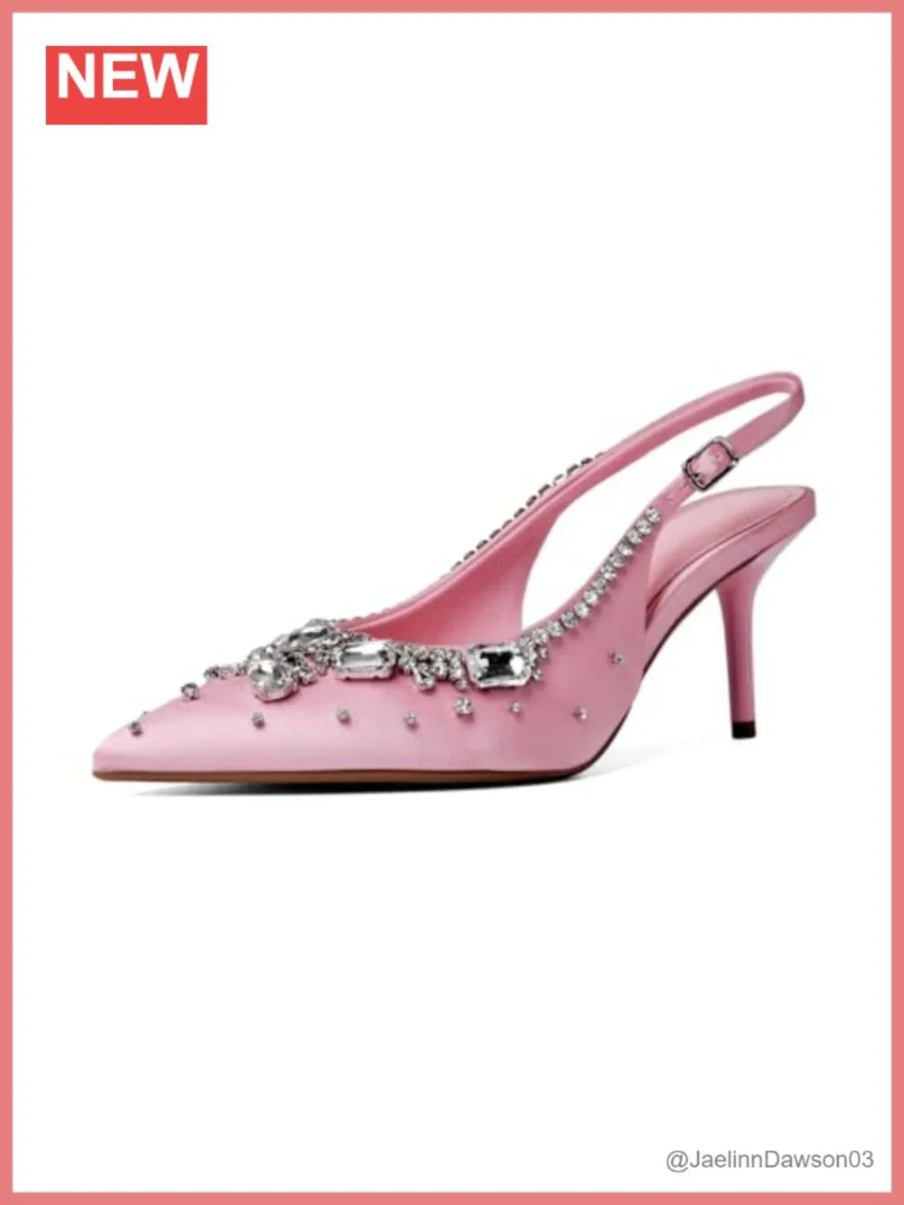 Women's Rhinestone Heels, Satin Slingback Kitten Heel